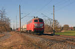 Railadventure führte am 28.01.24 mit 218 402 der RP Railsystems zwei Schiebewandwagen und mehrere Containertragwagen durch Wittenberg-Labetz Richtung Falkenberg(E).