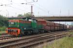 RBH 003 Henschel-Lok vom Typ E1200, gebaut 1976 der RBH Logistics GmbH (frher Ruhrkohle AG - RAG Bahn und Hafen GmbH) mit Kohlenzug unterwegs in Datteln in Westfalen am 02.08.2007.