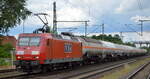 RBH Logistics GmbH, Gladbeck [D] mit  145 066-7  [NVR-Nummer: 91 80 6145 066-7 D-DB] und einem Ganzzug Druckgaskesselwagen am 08.06.22 Höhe Bf.