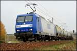 RBH 145-CL 206 mit einem Kesselwagenzug von Stendell in Richtung Rostock am 08.11.2009 kurz vorm Hp Grnhufe.