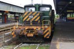 RBH 159 mit einem alten Gterzug auf dem Museumsbahnsteig in Oberhausen Hbf bei Sonne und Wolken am 26.8.2013.