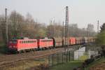 140 815 (RBH 163) und 140 801 (RBH 165) zogen am 14.3.14 einen Kohlezug durch Ratingen-Lintorf.