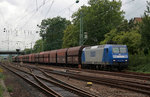 RBH 206 (145-CL 206) mit leeren Selbstentladewagen den Bahnhof Frankfurt-Griesheim in Richtung Ruhrgebiet.
Aufgenommen am 12. August 2008.