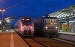 Am Abend des 27.11.16 stoppte 143 916 der RBH in Bitterfeld um einen Lokführer aussteigen zu lassen.