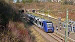 622 414 der vlexx GmbH erreicht als RB72 von Lebach-Jabach nach Saarbrücken Hbf den Bahnhof Merchweiler.