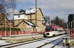 VT 1005 der Regiobahn verlässt am 11.02.2021 den Bahnhof Mettmann Stadtwald.