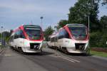 Zwei Regiobahnen nebeneinander beim Regio Bahn Sommerfest 2008 in Mettman Stw am 16.08.08