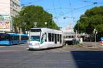 RegioTram Alstom RegioCitadis Wagen 708 verlässt Kassel Hauptbahnhof in das Straßenbahnnetz am 24.07.19