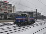 Die 214 012 von RentARail am 14.02.2010 bei der Durchfahrt am Heimeranplatz (Mnchen).