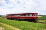 Chiemgauer Lokalbahn Esslinger VT 103 als P 82 Obing am See - Bad Endorf, KBS 12951 Lokalbahn Bad Endorf - Obing im See   LEO  , fotografiert bei Aindorf am 08.07.2012 --> Zustndiges Unternehmen fr