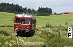 Chiemgauer Lokalbahn VT 103  als P 101 Bad Endorf - Obing am See,  KBS 12951 Lokalbahn Bad Endorf - Obing im See   LEO  , fotografiert bei Ellerding am 08.07.2012