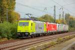 119 008-0 RheinCargo mit Lokzug in Hilden, Oktober 2020.