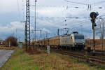 145 086 RHC/RTI mit einem H-Wagenzug bei Regensburg-Ost Richtung Passau, 19.03.2021