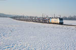 185 423-0 der Rurtalbahn Cargo mit einem Autotransportzug bei Seubersdorf Richtung Regensburg, 21.01.2017