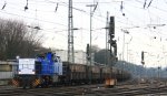 V155 von der Rurtalbahn  fhrt mit einem Bleizug aus Antwerpen-Lillo(B) nach Stolberg-Hammer bei der Ausfahrt in Aachen-West und fhrt in Richtung Aachen-Hbf bei Wolken am 2.1.2013.