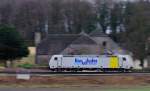 Solofahrt mitgezogen (Panning), 185 637-6 der RurTalBahn (Railpool)auf der KBS 485 bei Rimburg am 10.2.2014, in Richtung Aachen