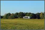 654 014 der Rurtalbahn rollt am 03.10.2014 im Abendlicht Richtung Bad Schmiedeberg.