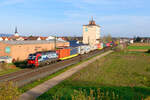 193 464 SBB Cargo  Arth-Goldau  mit einem Containerzug bei Hirschaid Richtung Fürth, 24.04.2021