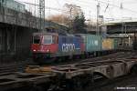 421 381-5 zog einen containerzug am 14.02.14 durch hh-harburg