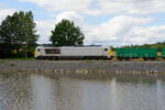 263 005 Voith/SBW mit einem Sandzug bei Eschldorf Richtung Weiden, 12.07.2020