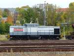 STRABAG V 100, 203 014-6 ( 9280 1203 014-6 D-BRS ) wartet in Gera auf den nächsten Einsatz am 26.10.2020