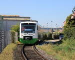 Der STB VT 105 (95 80 0650 505-0 D-STB) war am 16.09.2023 beim 111. Geburtstag der Erfurter Bahn in Erfurt Ost mit Besuchern auf dem Verbindungsgleis Richtung Erfurt Nord unterwegs.