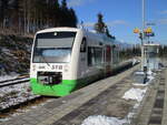 Um nach Neuhaus am Rennweg oder Sonneberg zukommen müssen alle Züge in Ernsthal Kopf machen.So auch,am 01.Februar 2025,der STB VT118.