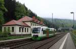 Adtranz Regioshuttle RS1 STB 650 523-3 Sd Thringen Bahn VT 123 als STB 80570 Meinigen - Erfurt, KBS 570 Wrzburg / Meiningen - Erfurt, fotografiert im Bahnhof Gehlberg am 31.05.2013 