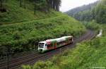 Adtranz Regioshuttle RS1 STB 650 521-7 Sd-Thringen-Bahn VT 121 mit Werbung des Swarenherstellers Viba als STB 80560 Meiningen - Erfurt, KBS 570 Wrzburg / Meiningen - Erfurt, fotografiert auf der