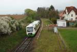 Am 10.04.2014 verläßt VT 115 der Süd-Thüringen-Bahn Ettenhausen