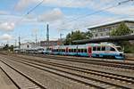 Durchfahrt am 25.08.2015 von Alpha Trains/BOB VT 0002 (643 109-1/643 609-0) mit Alpha Trains/BOB VT 0005 (643 112-5/643 612-4) als BOB (München Hbf - Lenggries) zusammen mit Alpha Trains/BOB VT