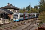 VT 110 und VT 113 der BOB bei einer Sonderfahrt von Schnaittenbach nach Amberg am 15.10.2011 bei der Einfahrt in den Bahnhof Hirschau.