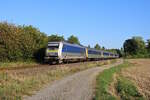 MRB 223 055 rauscht mit ihrem RE6 in Richtung Leipzig Hbf, hier zwischen Oberholz und Großpösna.