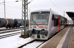 VT 012 der MRB wartet am 18.02.10 in Bitterfeld auf Fahrgste.