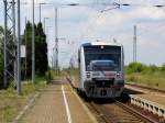 VT 005 der MRB hlt am 18.6.2010 im Bahnhof Krensitz.