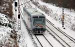 VT 001 der MRB durchfhrt auf der Fahrt nach Geithain am 07.12.10 Bhlen Werke.