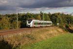 MRB E-Triebwagen 3teilig als RE3 nach Hof erblickt ein Sonnenfleck bei Oberjößnitz.