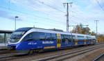 Überraschend kam ein NordWestBahn Talent mit  VT 643 314  (NVR:  95 80 0643 814-6 D-NWB/95 80 0943 314-4 D-NWB/95 80 0643 314-7 D-NWB ) am 16.11.20 durch den Bf.