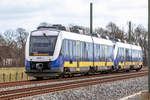 18.3.2021 - Nordwestbahn VT648 084 und VT648 088 als RE 18 von Osnabrück nach Wilhelmshaven. Fotografiert zwischen Varel und Sande auf freier Strecke