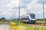 11.07.2024 Idagroden (zwischen Sande und Varel). Nordwestbahn VT 648 083 mit VT 648 080 als RE18 auf der Fahrt von Wilhelmshaven nach Osnabrück Hbf