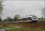 Ein LINT der NordWestBahn fhrt bei Haltern am See Richtung Mnster(Westf). (05.04.2008)
