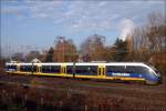 Auf der Emschertalbahn(RB 43) unterwegs in Richtung Dorsten, VT705 der NWB in Gelsenkirchen-Schalke. 22.11.2011