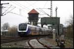 ET 440347 überquert die Eisenbahn Klappbrücke nahe des HBF Oldenburg über die Hunte und ist am 8.4.2015 um 8.06 Uhr unterwegs nach Bremen.