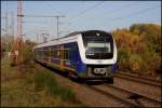 Reger Eisenbahnverkehr herrschte mittags am 4.11.2015 auch im Bahnhof Bremen - Burg. Hier fährt gerade NWB ET 440333 nach Twistringen ein.