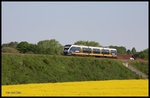 VT 643319 der NWB hat den Kreuzungsbahnhof Wellendorf des Haller Willem verlassen und erklimmt hier am 13.05.2016 um 10.01 Uhr die Rampe zum Teutoburger Wald in Fahrtrichtung Bielefeld.