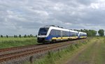 LNVG 648 497/997 und 648 377/877, vermietet an NWB (VT 648 497 und VT 648 377), als RE 18 (82319) Osnabrück Hbf - Wilhelmshaven Hbf am 08.08.16 bei Sande.