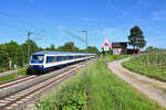 Am Abend des 02.06.2021 ist ein Ersatzzug von TRI auf der Linie RE10 zwischen Lauffen und Nordheim in Richtung Heilbronn unterwegs.