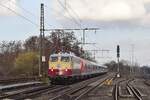 113 309 fuhr am 4.2.23 mit einem Fußballsonderzug durch Rheinhausen Ost nach Mönchengladbach.