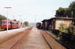 Bahnhof Neu Anspach mit anschlieendem Gterschuppen, 1. Hlfte der 1980iger Jahre.
