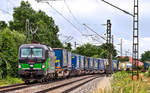 Die TX Logistik donnert 193 274 donnert in Langenisarhofen mit einem LKW Walter Sattelaufliegerzug vorüber.Bild vom 12.7.2017